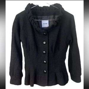 Moschino Cheap and Chic Y2K Black Wool Blazer Ruffle Collar Statement Jacket
